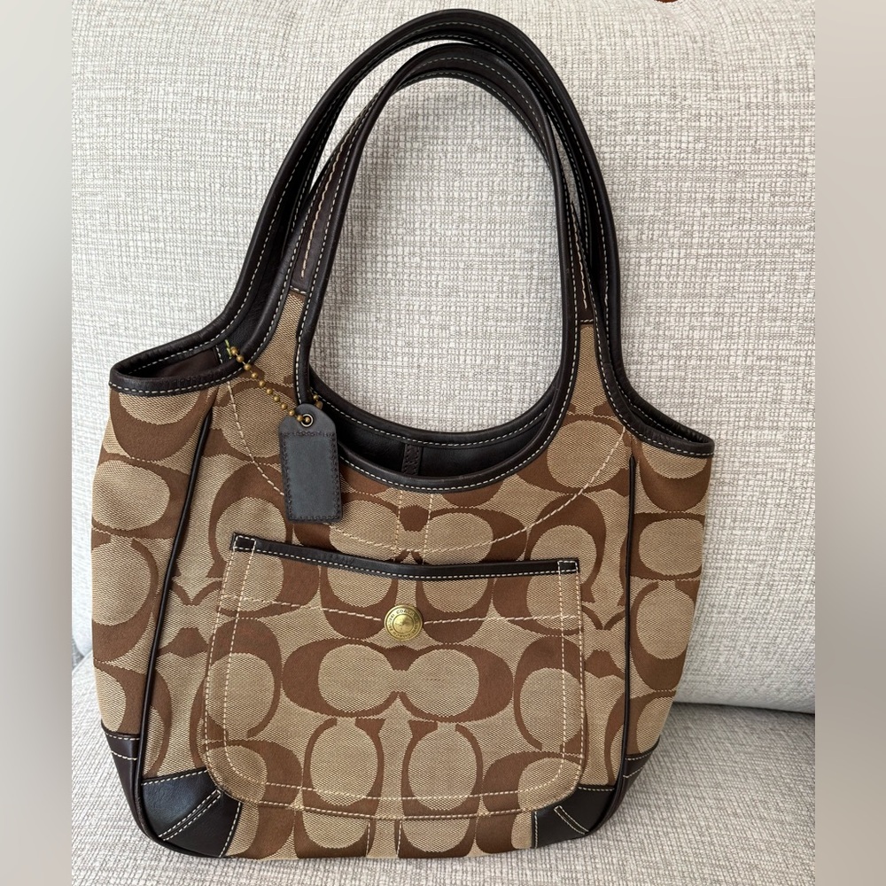 Coach Brown and Tan Signature Tote